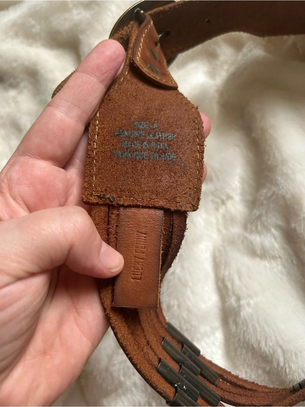 Anthropologie lucky penny brown genuine leather brass waist belt womens S